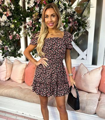 AX Paris Red Floral Puff Sleeve Mini Dress