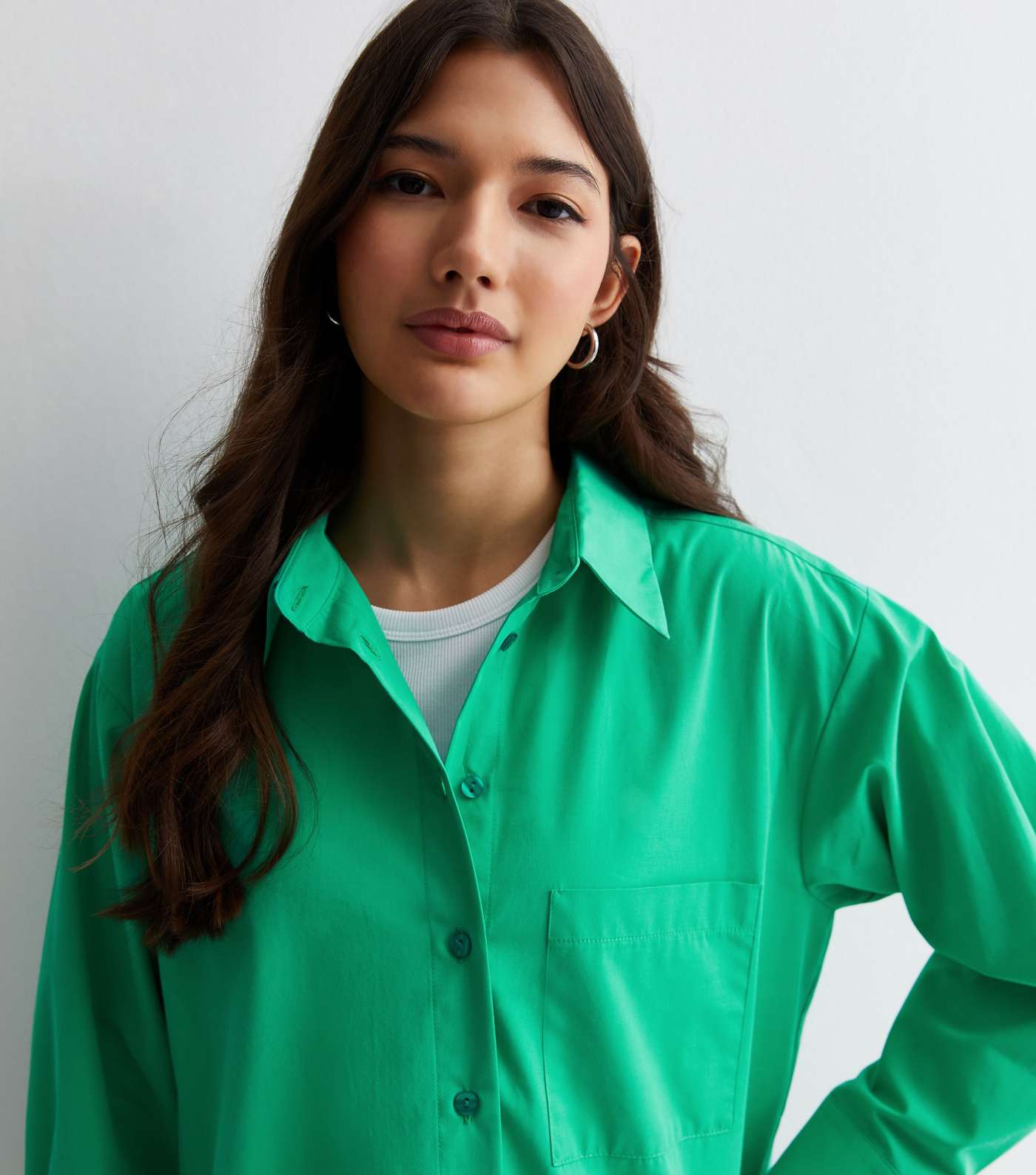 Green Poplin Oversized Shirt Image 2