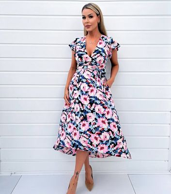 AX Paris Pink Floral Wrap Midi Dress New Look