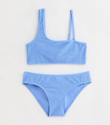 Girls Blue Textured One Shoulder Bikini Set New Look