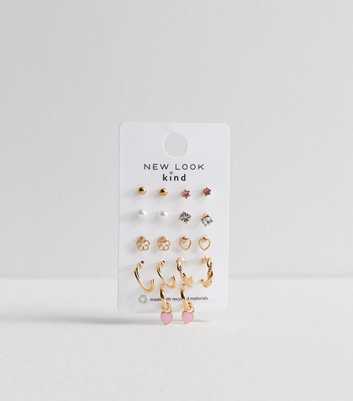 9 Pack Gold Mixed Stud and Hoop Earrings