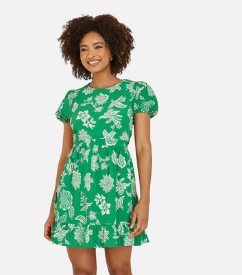 Mela Green Floral Print Open Back Mini Dress New Look