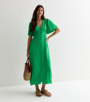 Gini London Green Button Front Midi Dress New Look