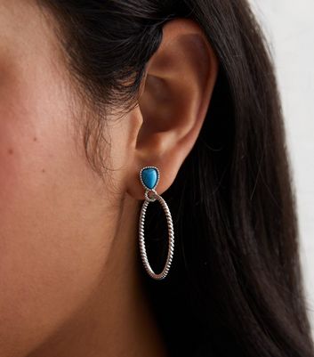 Turquoise Stone Open Circle Hoop Stud Earrings New Look