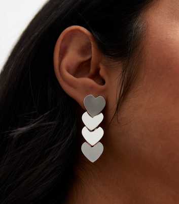 Silver Layered Heart Drop Earrings