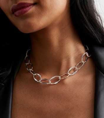 Silver Beaten Circle Link Necklace