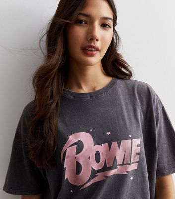 Dark Grey Cotton Bowie Logo Oversized T-Shirt New Look