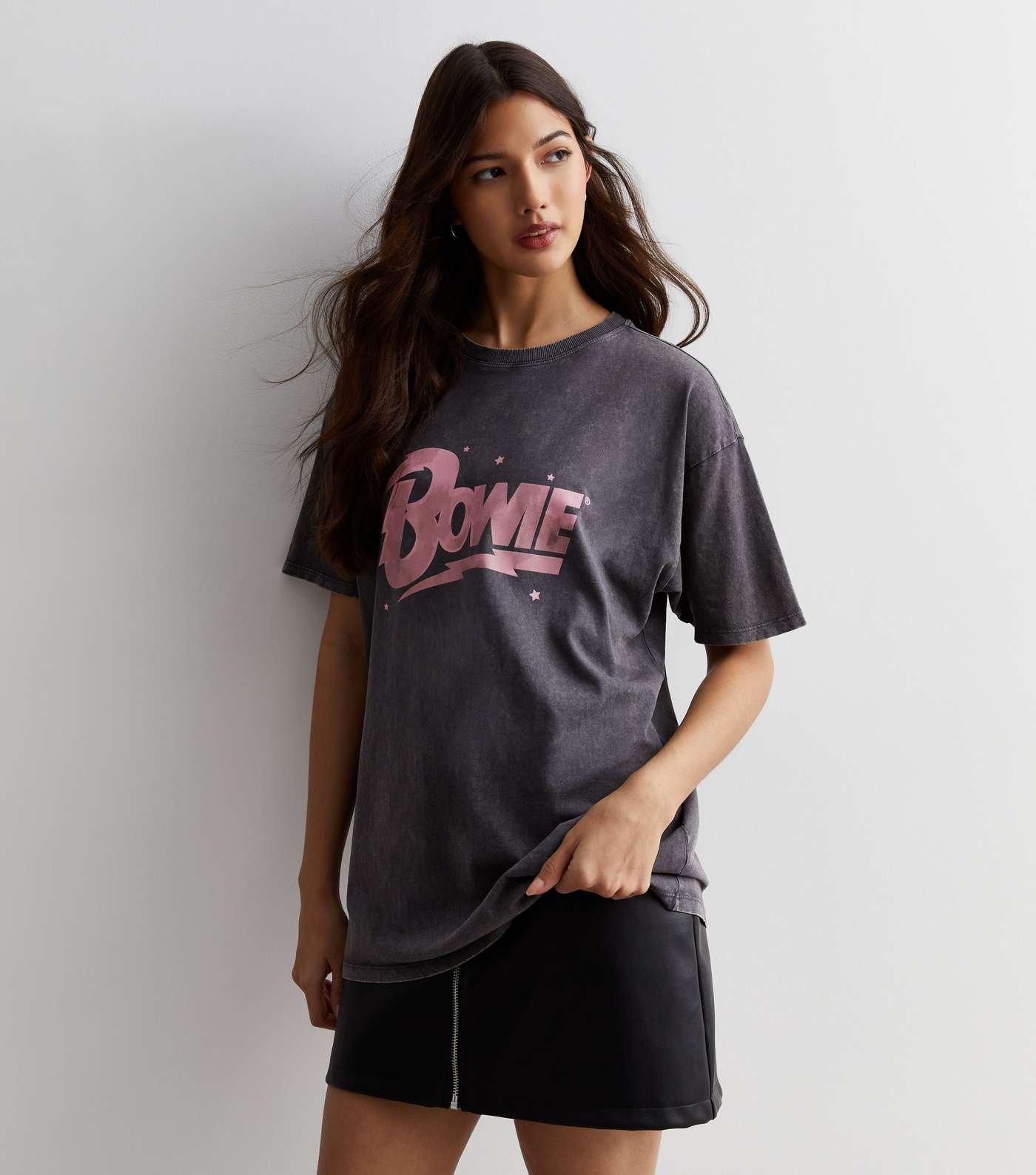 Dark Grey Cotton Bowie Logo Oversized T-Shirt Image 3