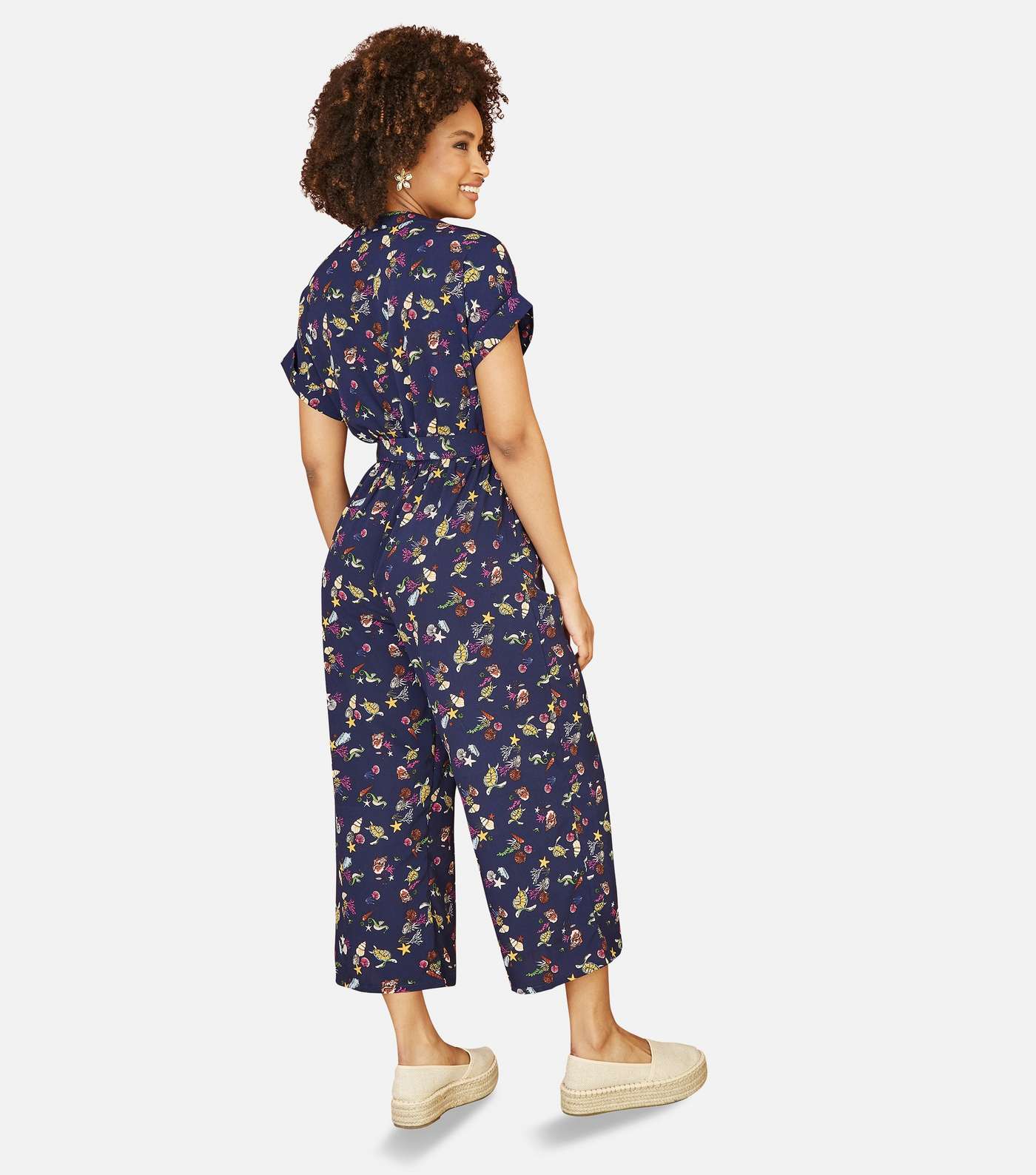 Yumi Navy Sea Life Print Belted Jumpsuit Image 3