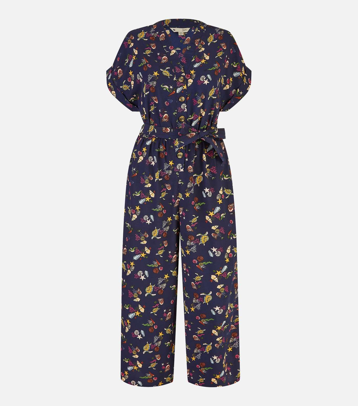 Yumi Navy Sea Life Print Belted Jumpsuit Image 5