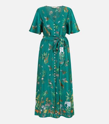 Yumi Green Mixed Animal Print Satin Midi Dress | New Look