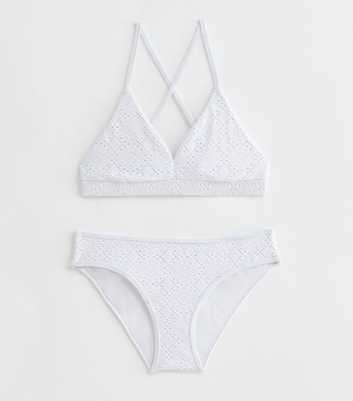 Girls White Crochet Triangle Bikini Set