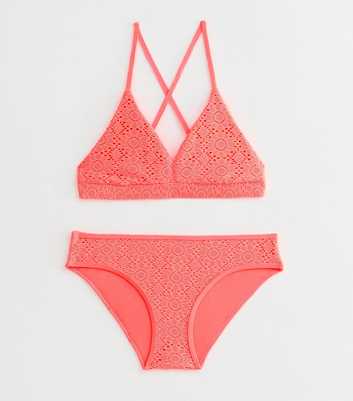 Girls Coral Crochet Triangle Bikini Set