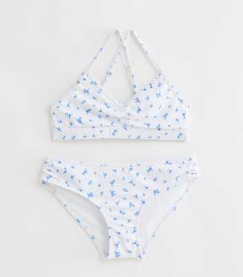 Girls White Ditsy Floral Triangle Bikini Set