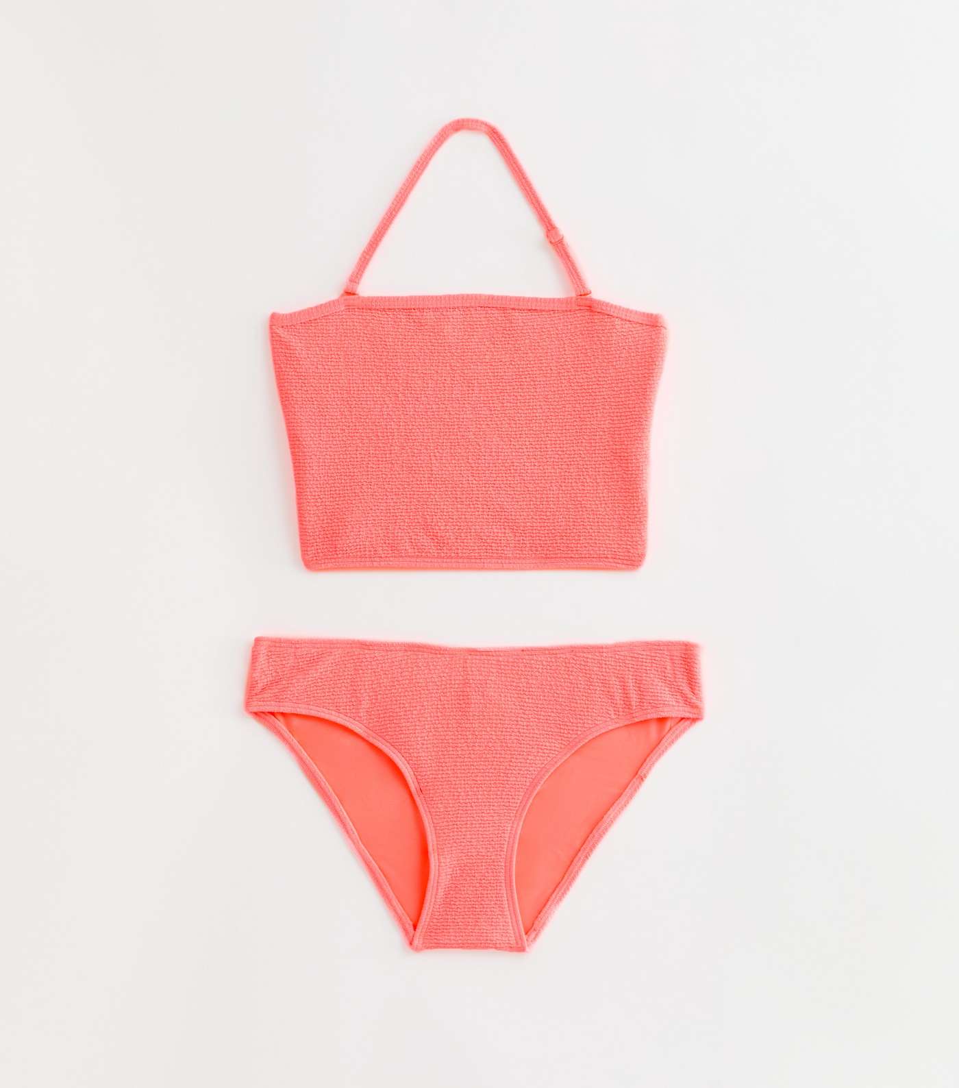 Girls Neon Coral Textured Bandeau Bikini Set