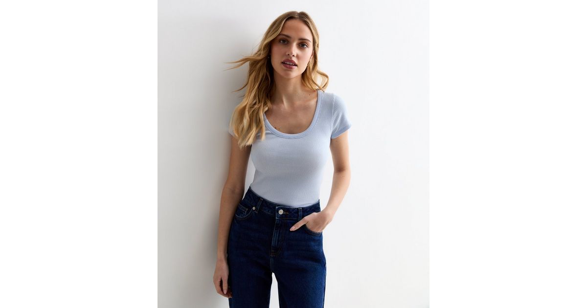 Classic Blue Ribbed Scoop Neck Tee | Ultra-Stretch Essential main image 1
