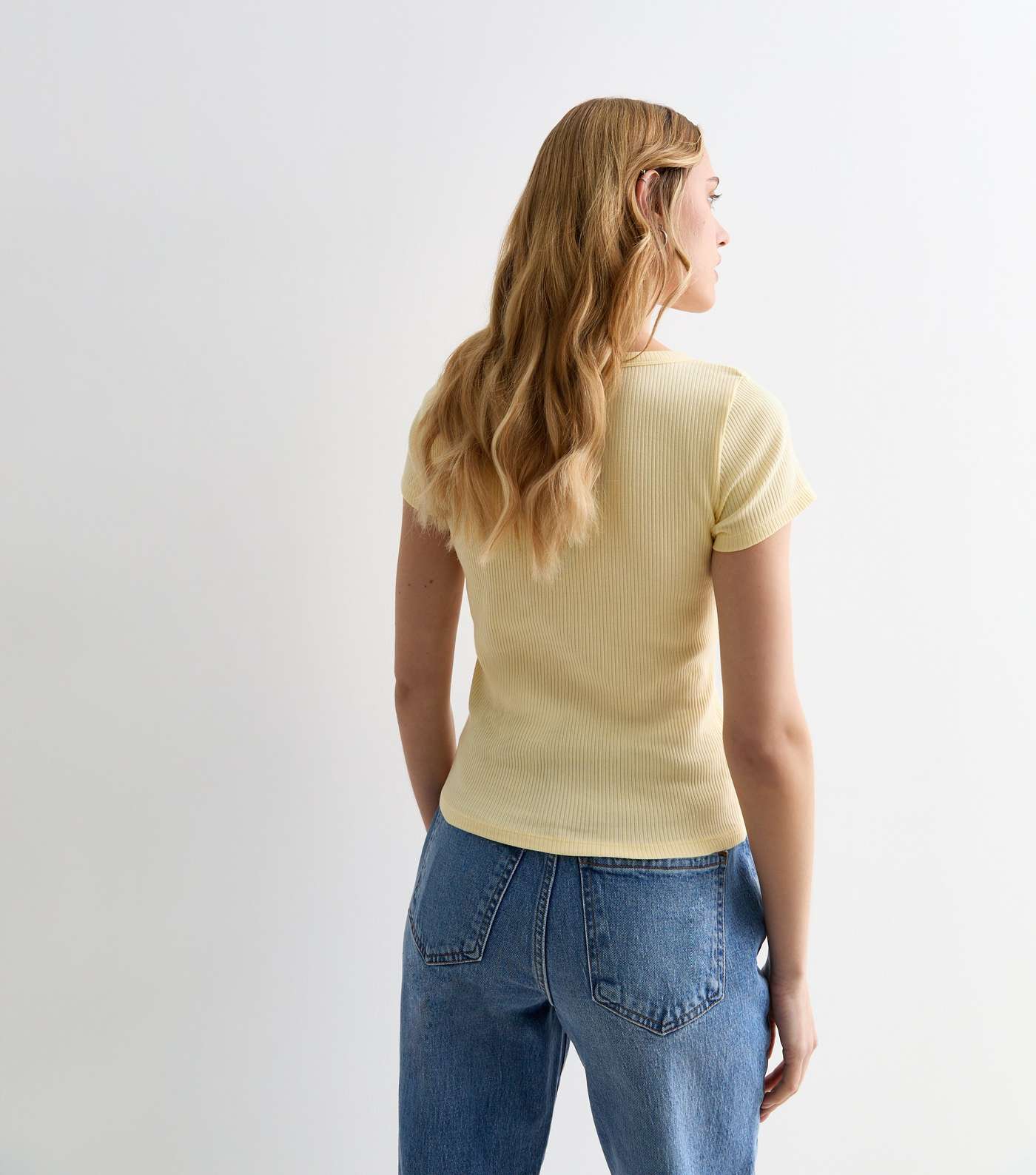 Pale Yellow Ribbed Scoop Neck T-Shirt Image 4