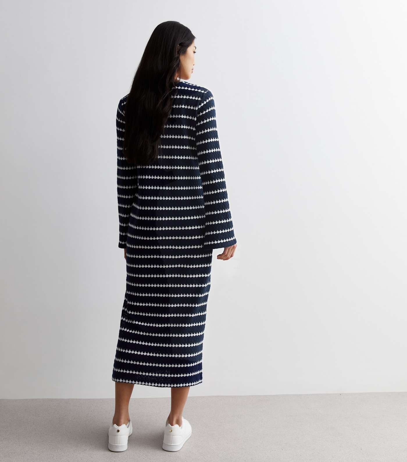Blue Stripe Knit Midi Dress Image 4