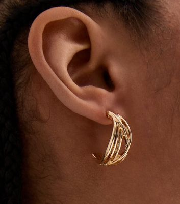 Gold Crossover Mini Hoop Earrings New Look
