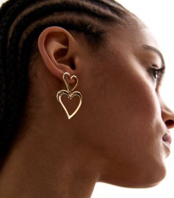 Gold Double Heart Doorknocker Earrings New Look