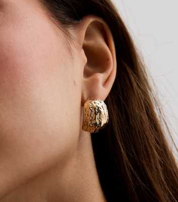 Gold Tone Textured Wide Stud Earrings 