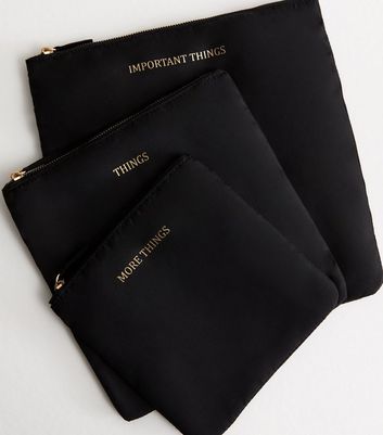 3 Pack Black Flat Organising Bags New Look