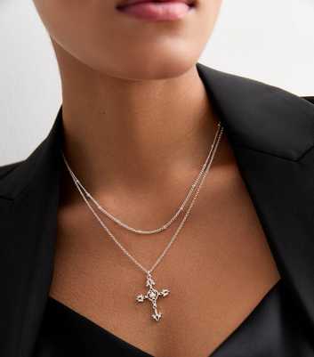 Silver Ball and Cross Chain Necklace