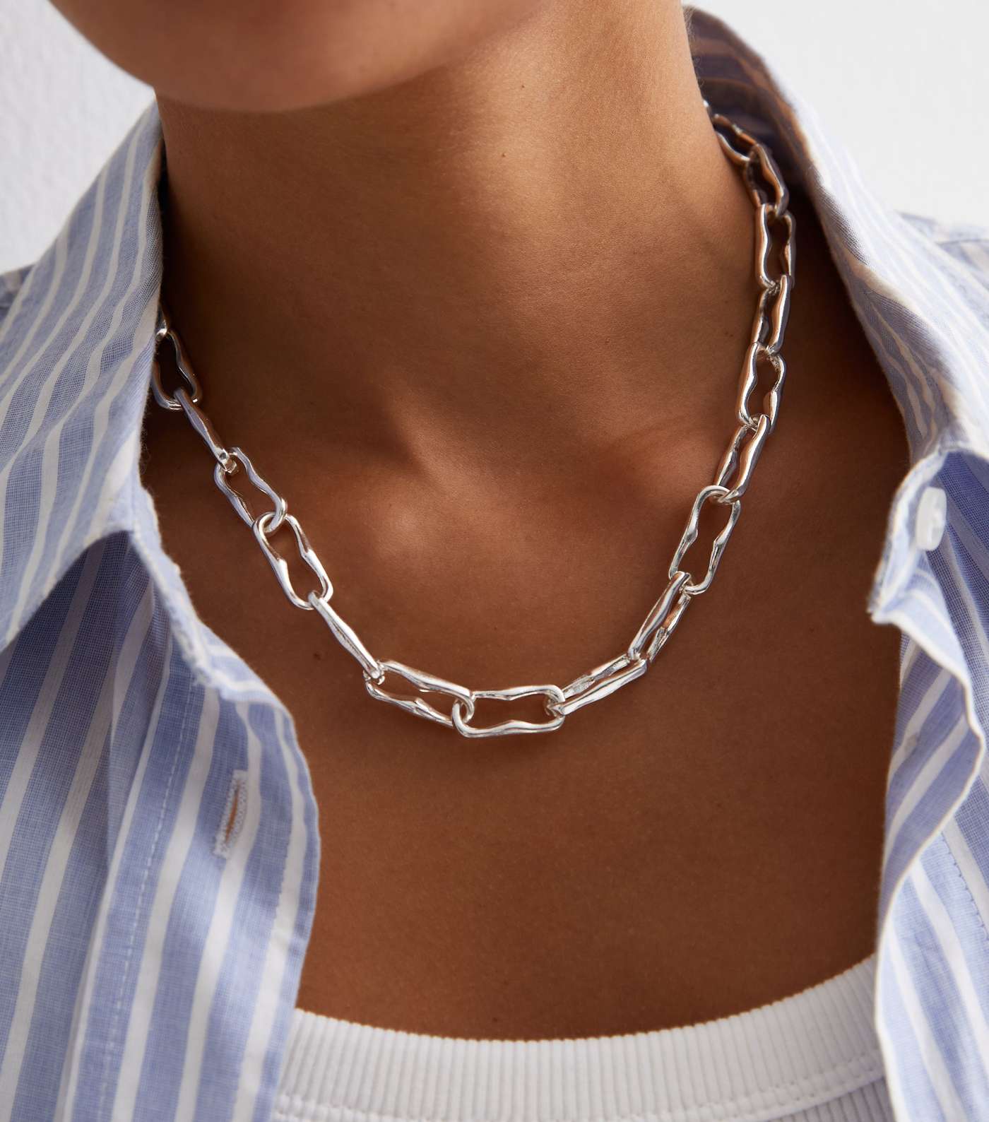 Silver Irregular Rectangle Link Chain Necklace