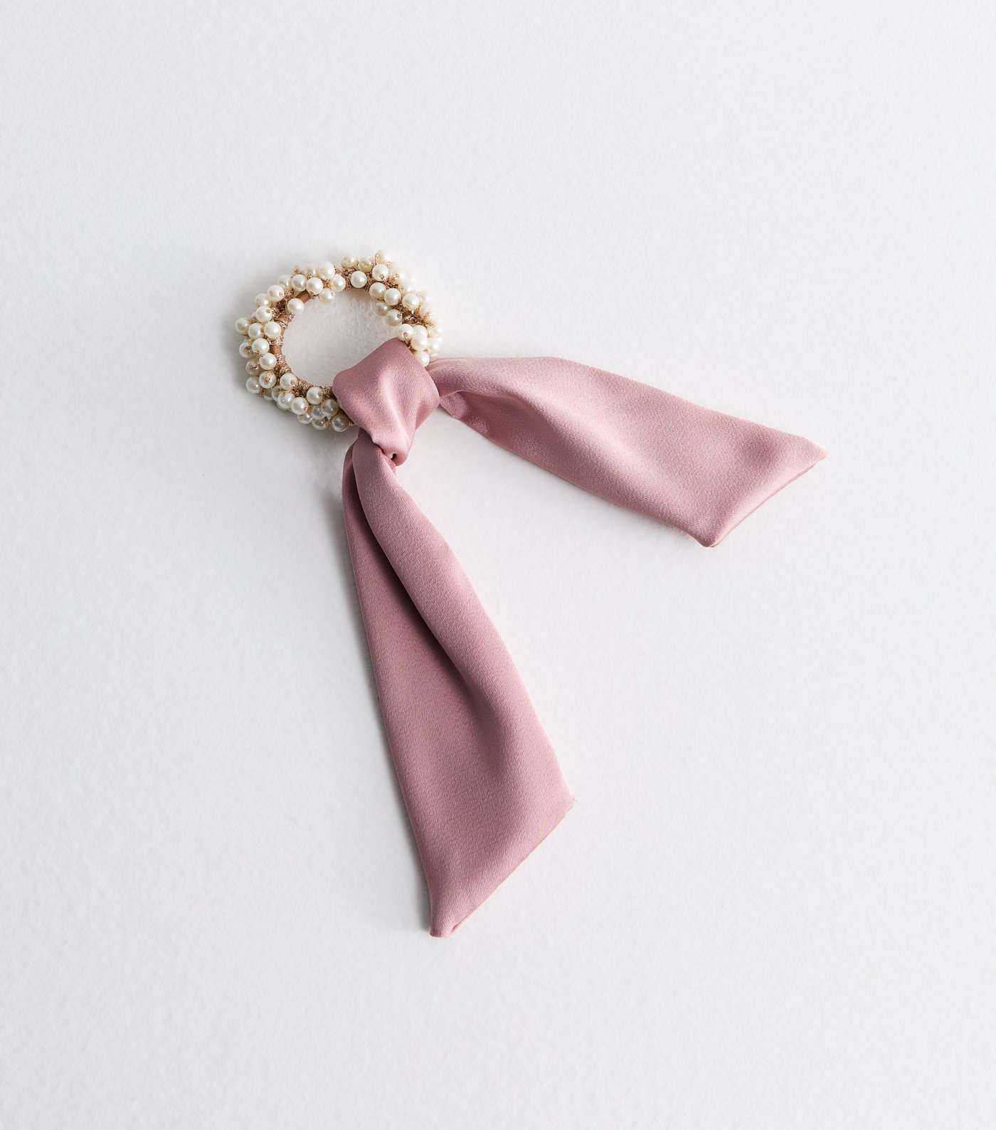 Pink Satin Bow and Faux Pearl Scrunchie  Image 2