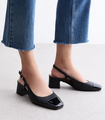 Black Leather Look Slingback Court Shoes New Look