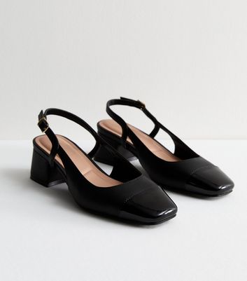 Black Leather-Look Slingback Block Heel Court Shoes New Look