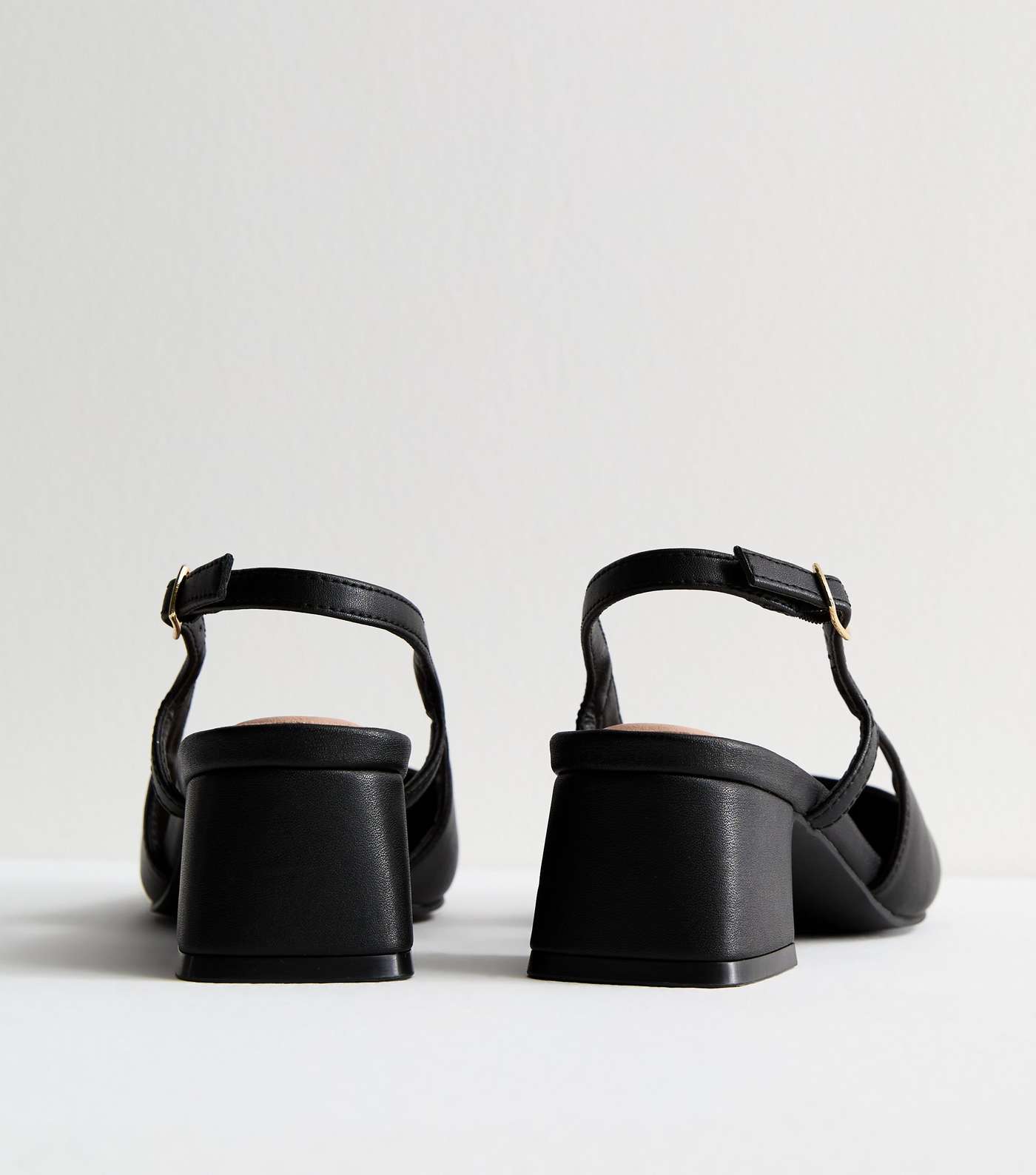 Black Leather-Look Slingback Block Heel Court Shoes Image 4
