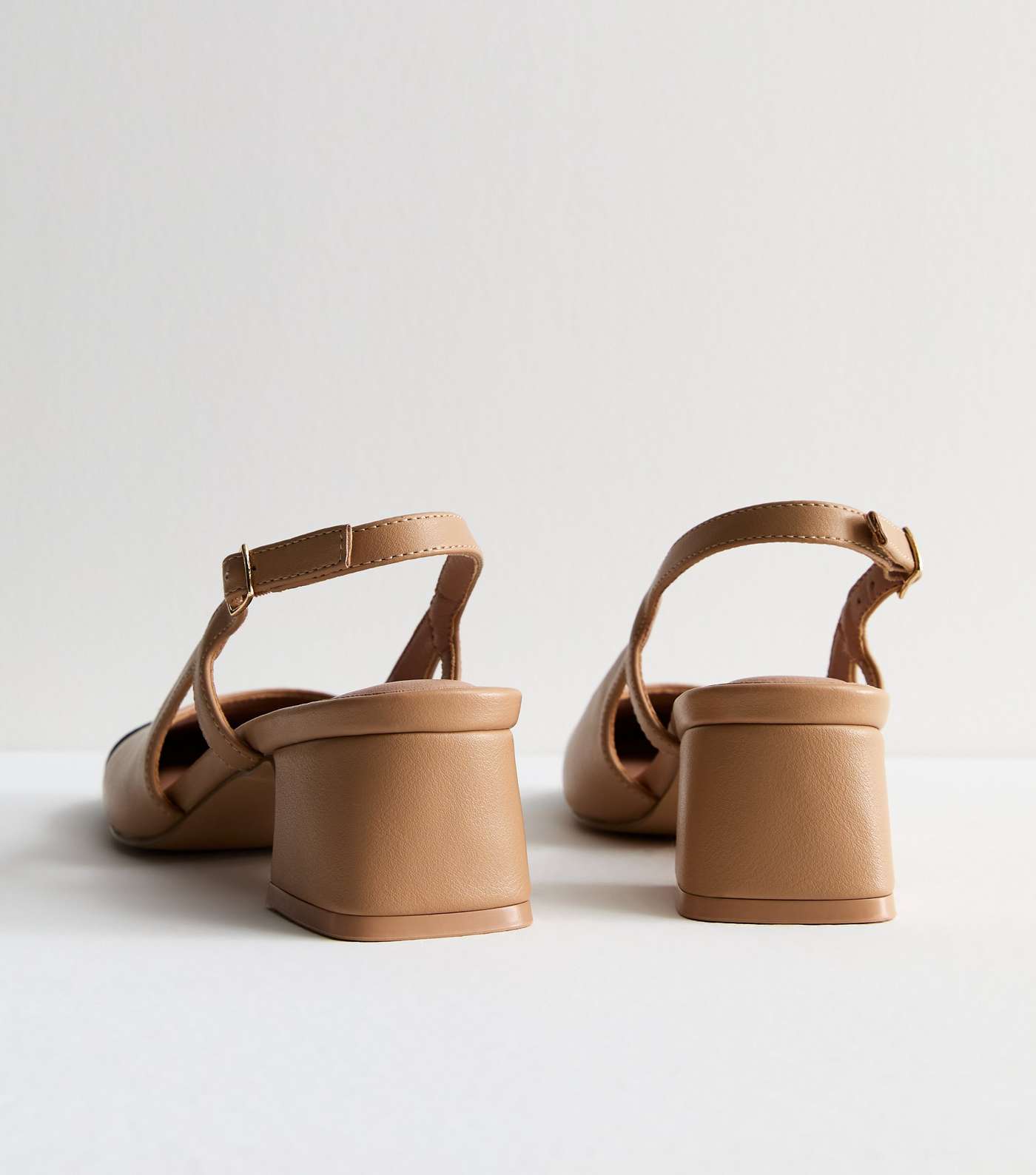 Camel Leather-Look Slingback Block Heel Court Shoes Image 4