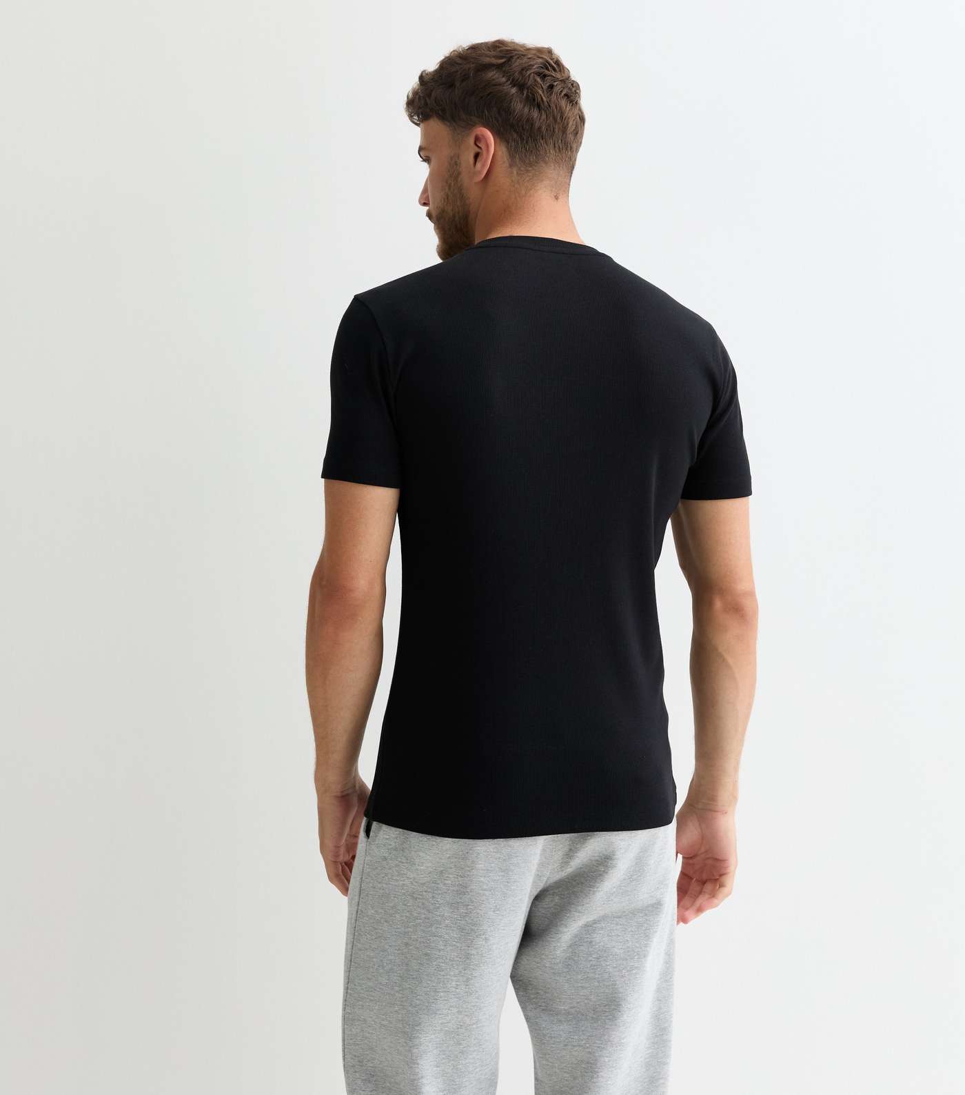 Black Ribbed Muscle Fit T-Shirt Image 4