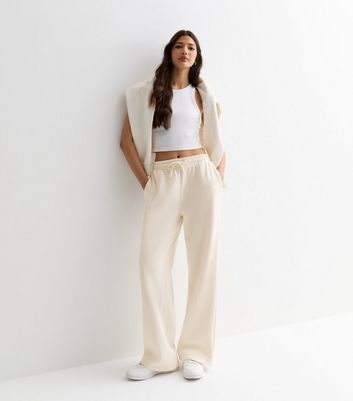 Off White Drawstring Wide Leg Joggers