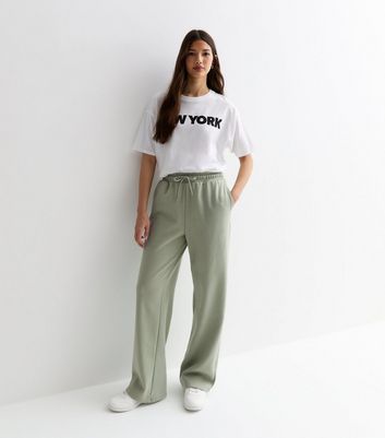 Light Green Drawstring Wide Leg Joggers New Look