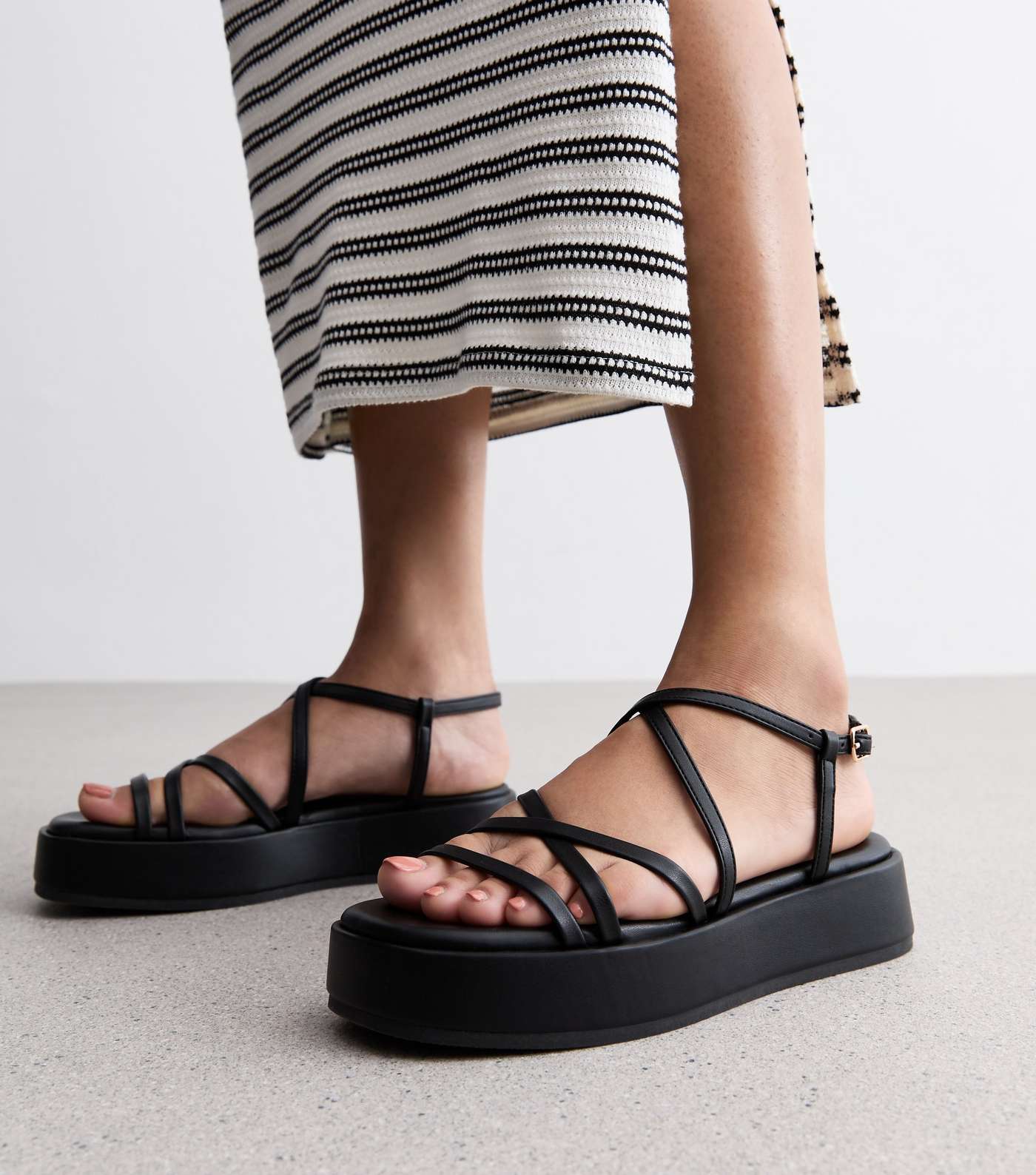 Black Multi Strap Flatform Sandals Image 2