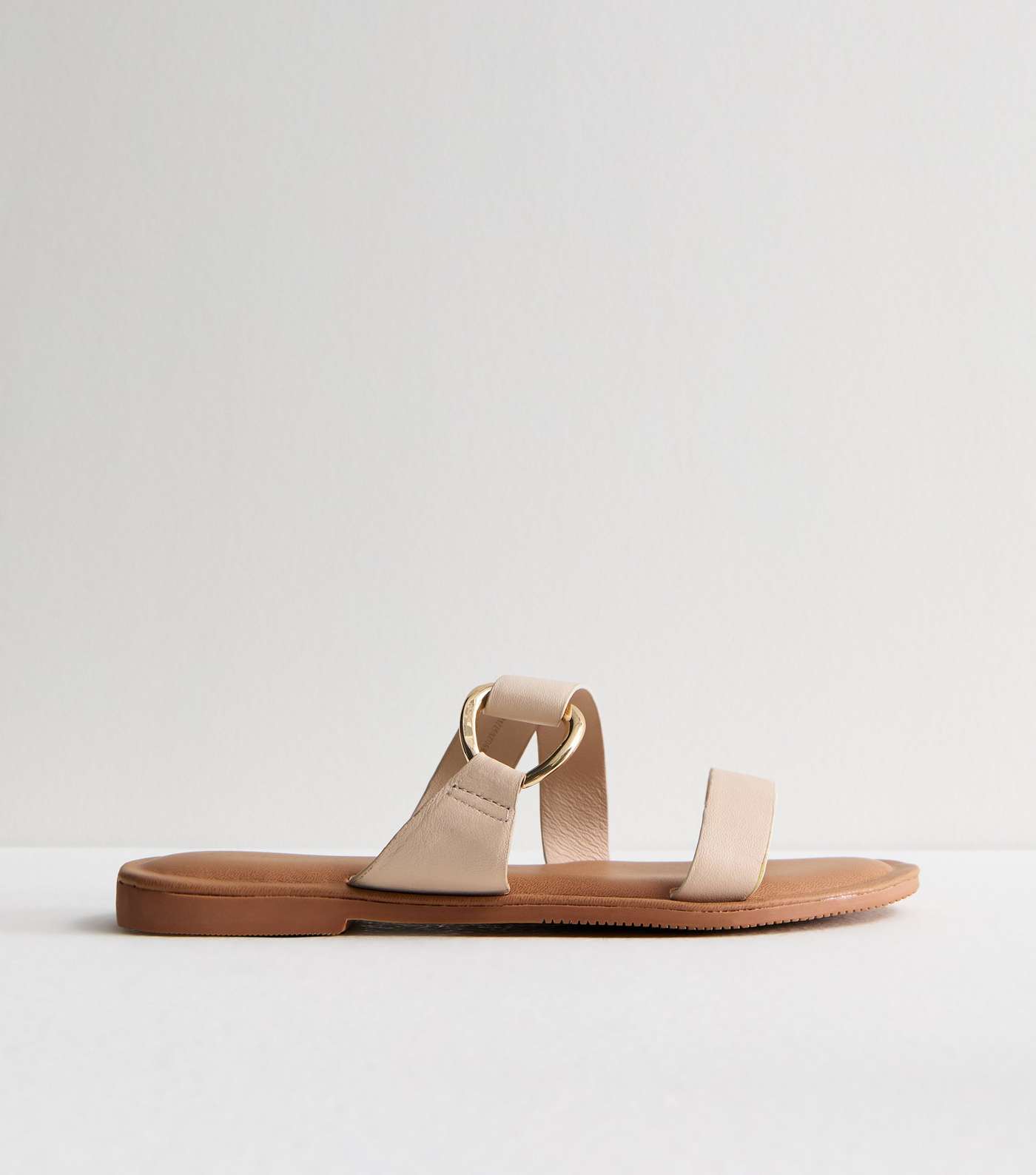 Off White Leather Ring Detail Mules Image 5