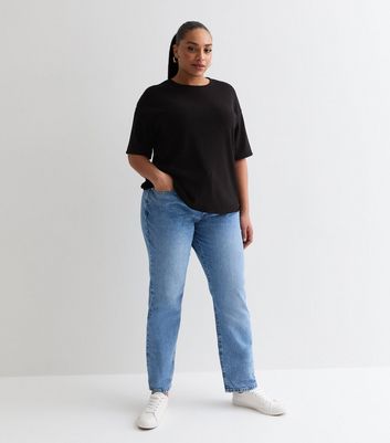 Curves Black Ribbed Jersey T-Shirt New Look