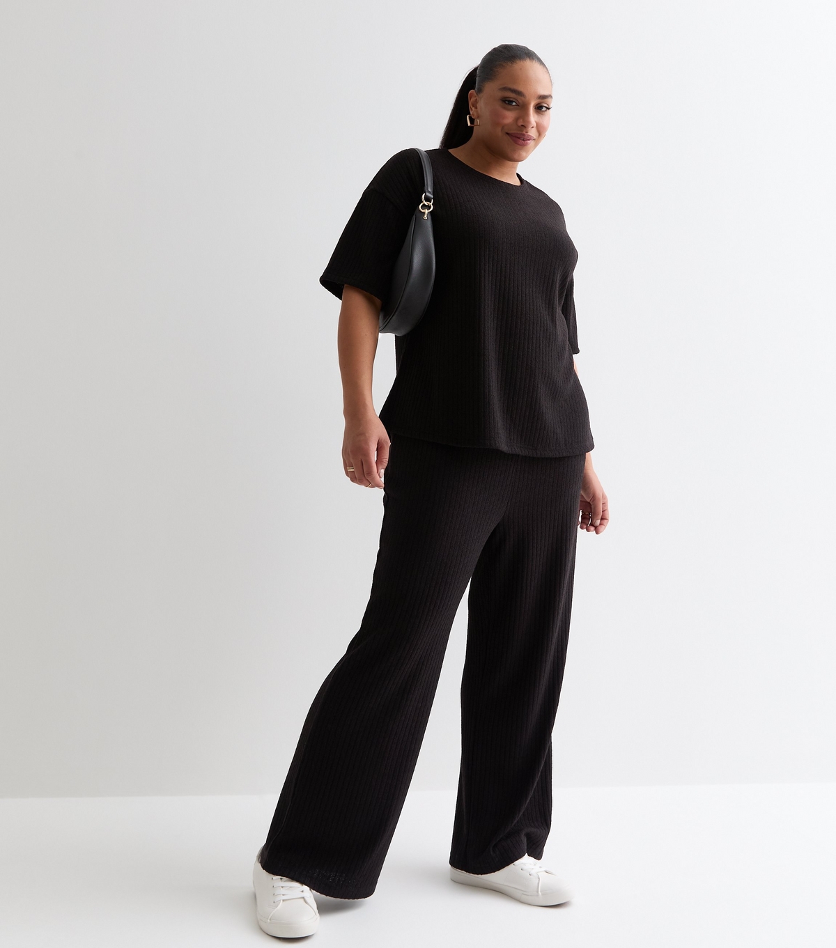 Women's Curve Rib Wide Leg Trousers New Look