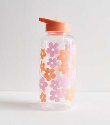 Orange Retro Flower Print 1L Water Bottle
