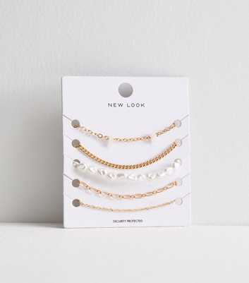 5 Pack Multi Chain Faux Pearl Bracelets 