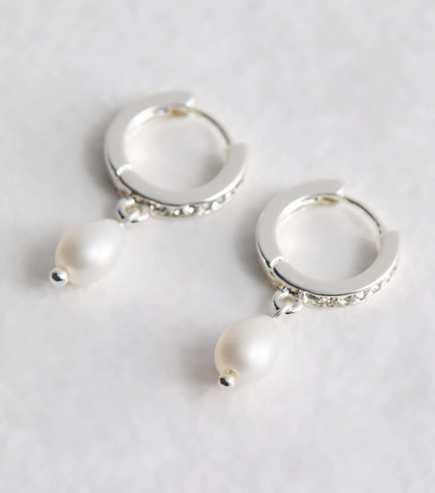 Real Silver Plate Faux Pearl Diamanté Hoop Earrings Image 4