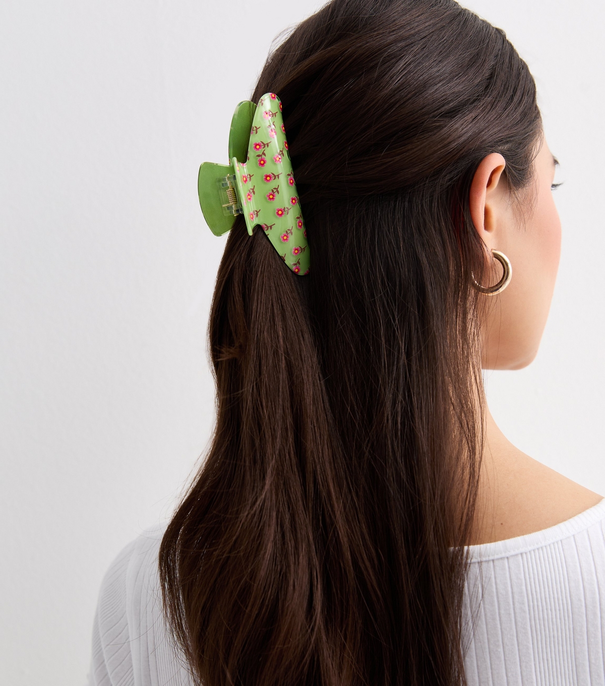 Green Flower Hair Claw Clip New Look