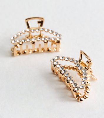 2 Pack Gold Diamante Curved Hair Claw Clips New Look