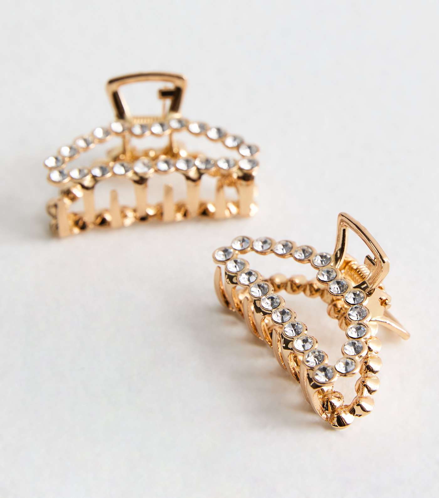 2 Pack Gold Diamanté Curved Hair Claw Clips Image 2