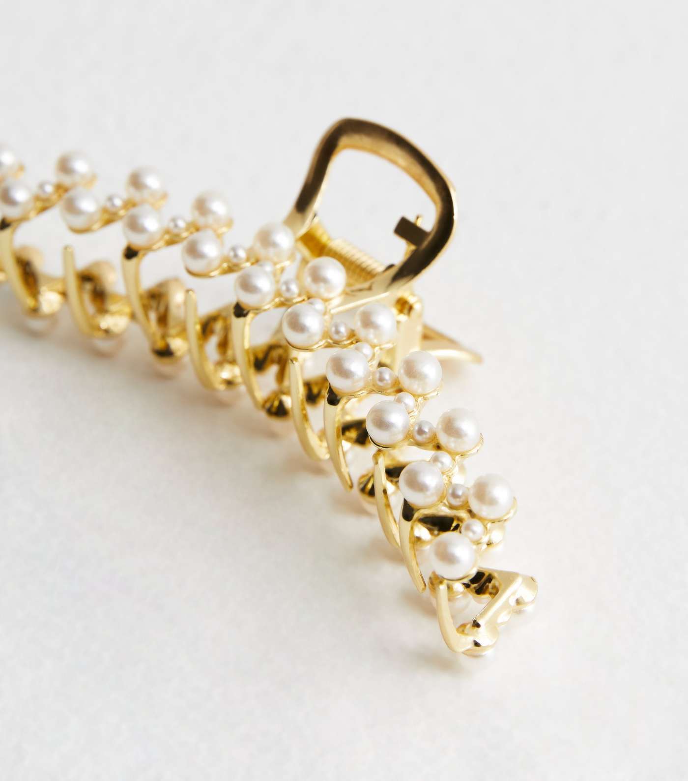 Gold Faux Pearl Slim Hair Claw Clip Image 2