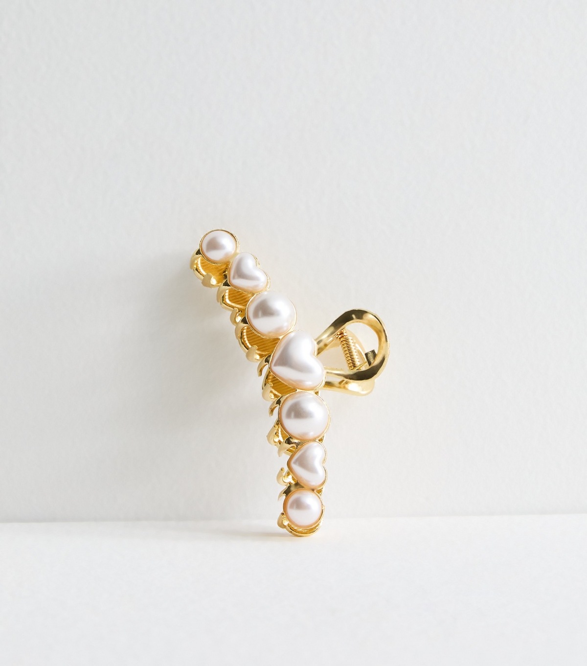 Gold Faux Pearl Heart Hair Claw Clip New Look