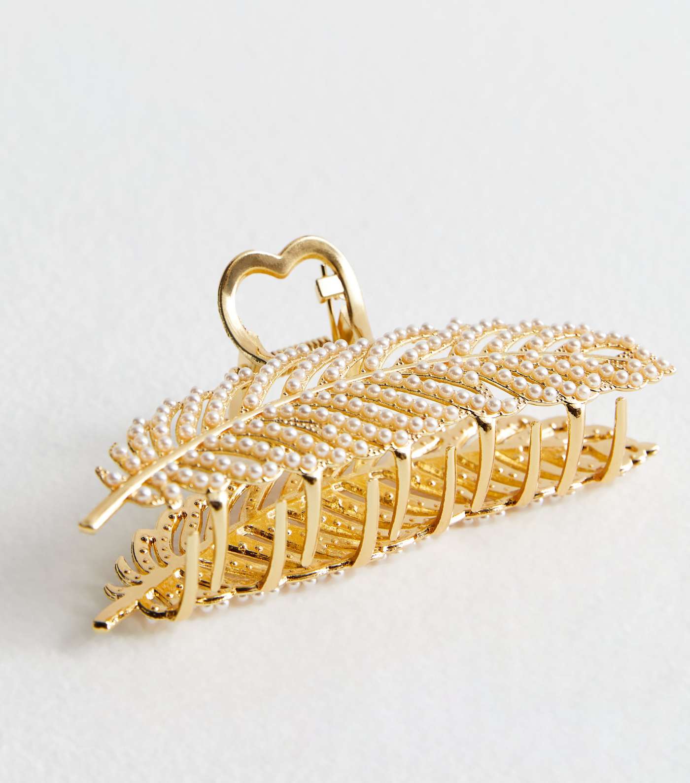 Gold Faux Pearl Leaf Hair Claw Clip  Image 2