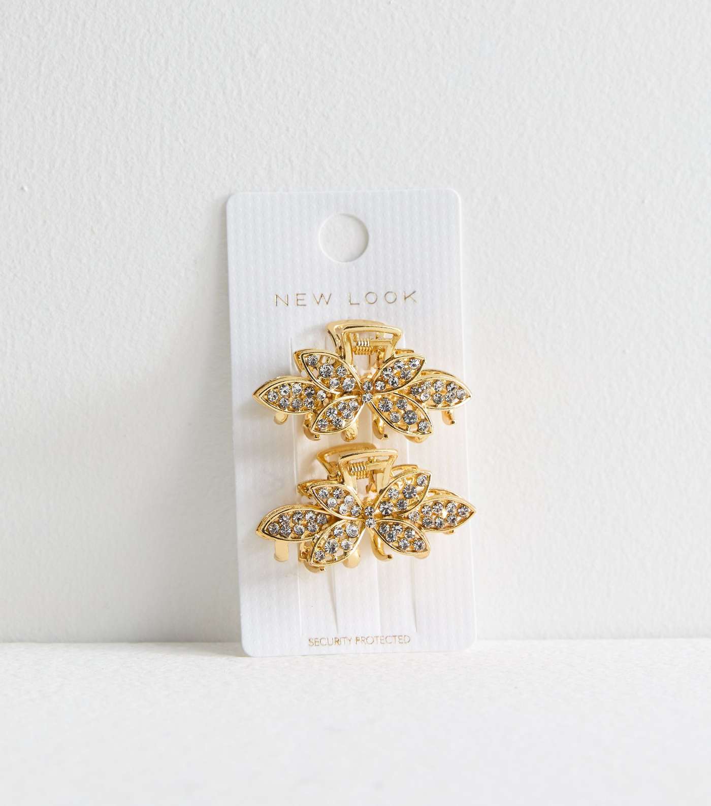 2 Pack Gold Diamanté Leaf Mini Hair Claw Clips Image 2